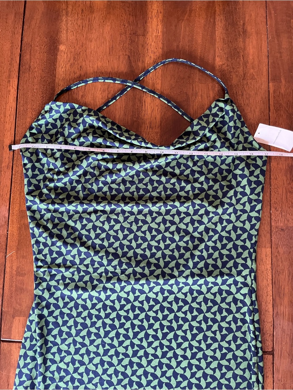 Abercrombie & Fitch Green Patterned Slip Midi Dress with Cross-Back Straps - Picture 4 of 6